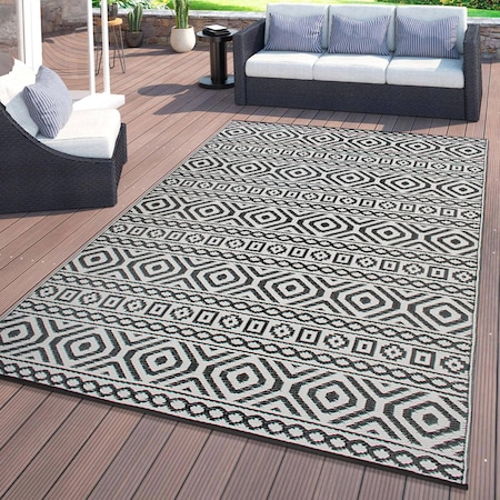 World Rug Gallery Contemporary Geometric Reversible Plastic 5' X 7' Black Outdoor Rug 6059BLACK5X7